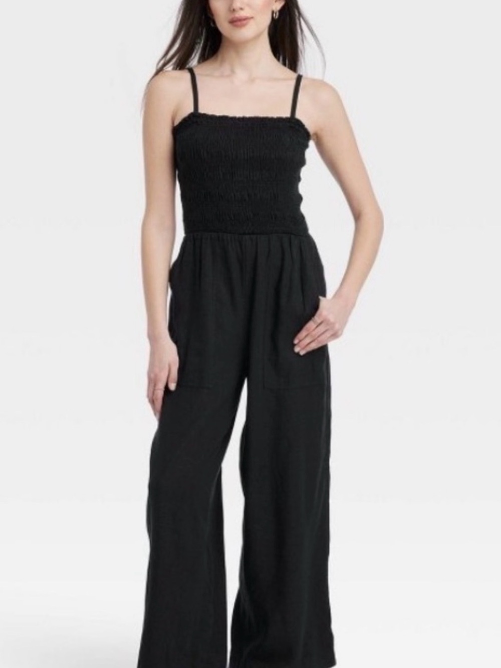 Universal Thread Black Smocked Strap Wide-Leg Jumpsuit
